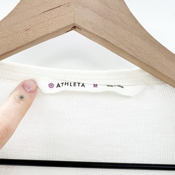 Athleta Cream Linen Cotton Long Sleeve Open Front Duster Cardigan Sweater M - Picture 4 of 6